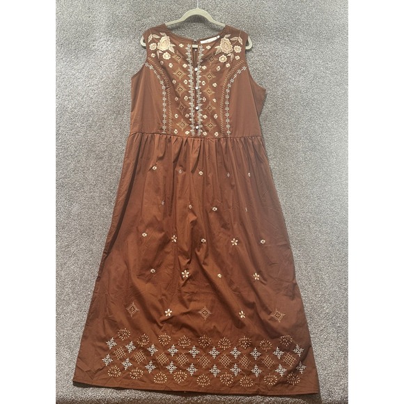 Dresses & Skirts - La Bellum Hillary Scott Maxi Dress 1X Brown Embroidered Boho Peasant‎ Cottage